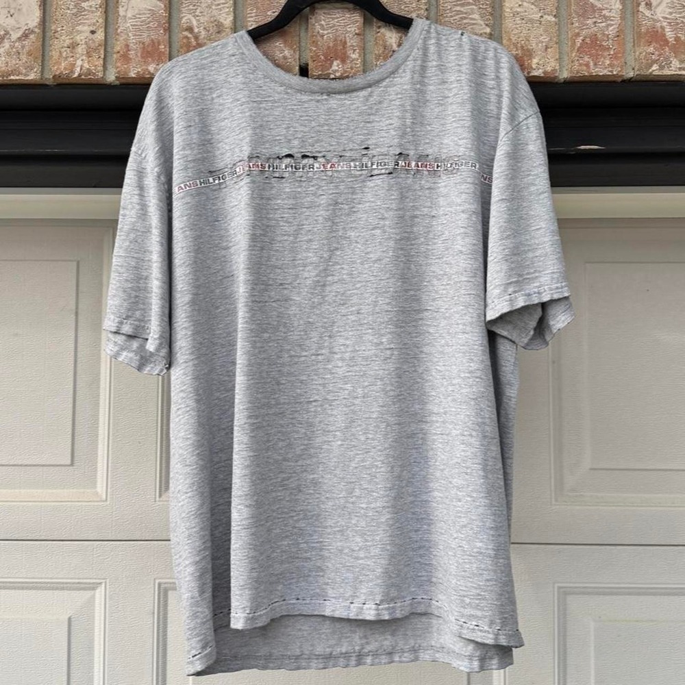 HEATHER GREY TOMMY JEANS HORIZONTAL LOGO GRAPHIC TEE